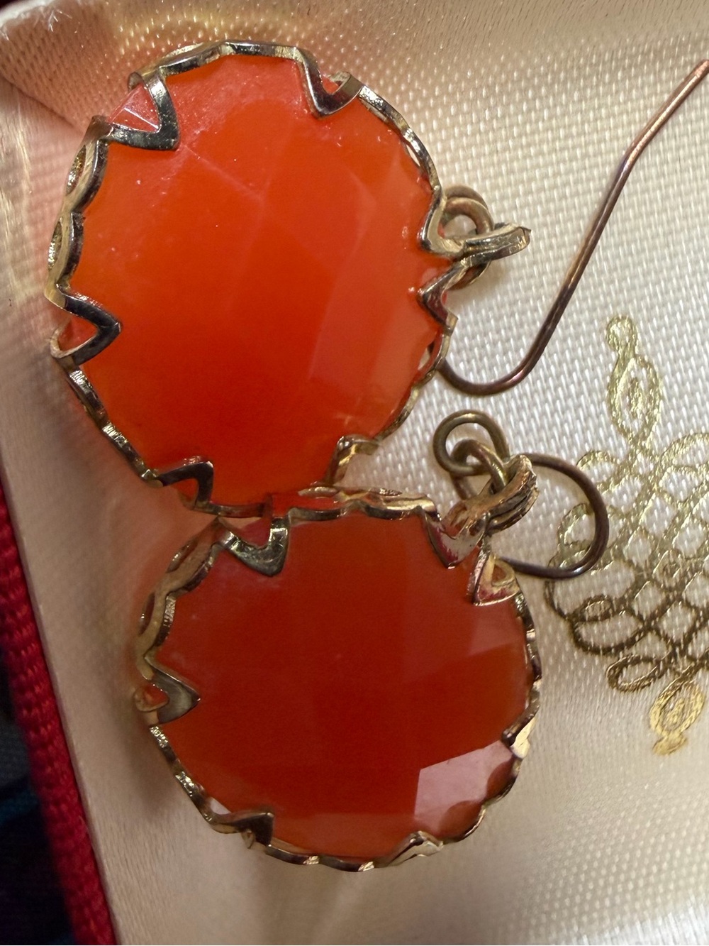 Gold-Trim Orange Round Drop Earrings